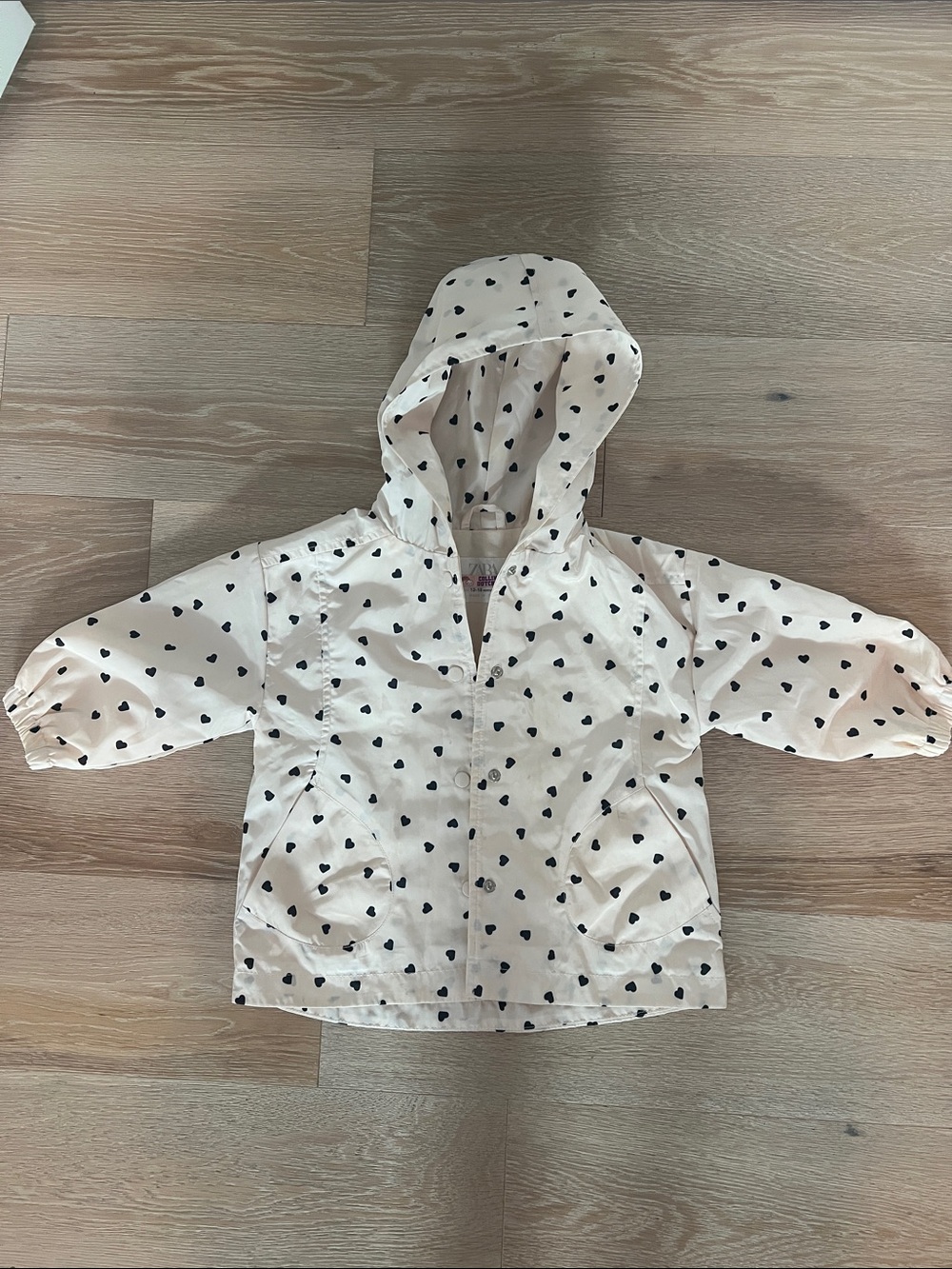 Zara Cream Hooded Raincoat with Black Heart Print